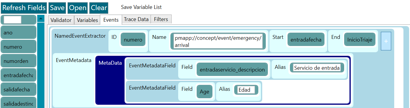 Events tab