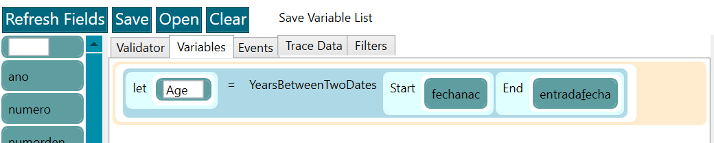 Variables tab